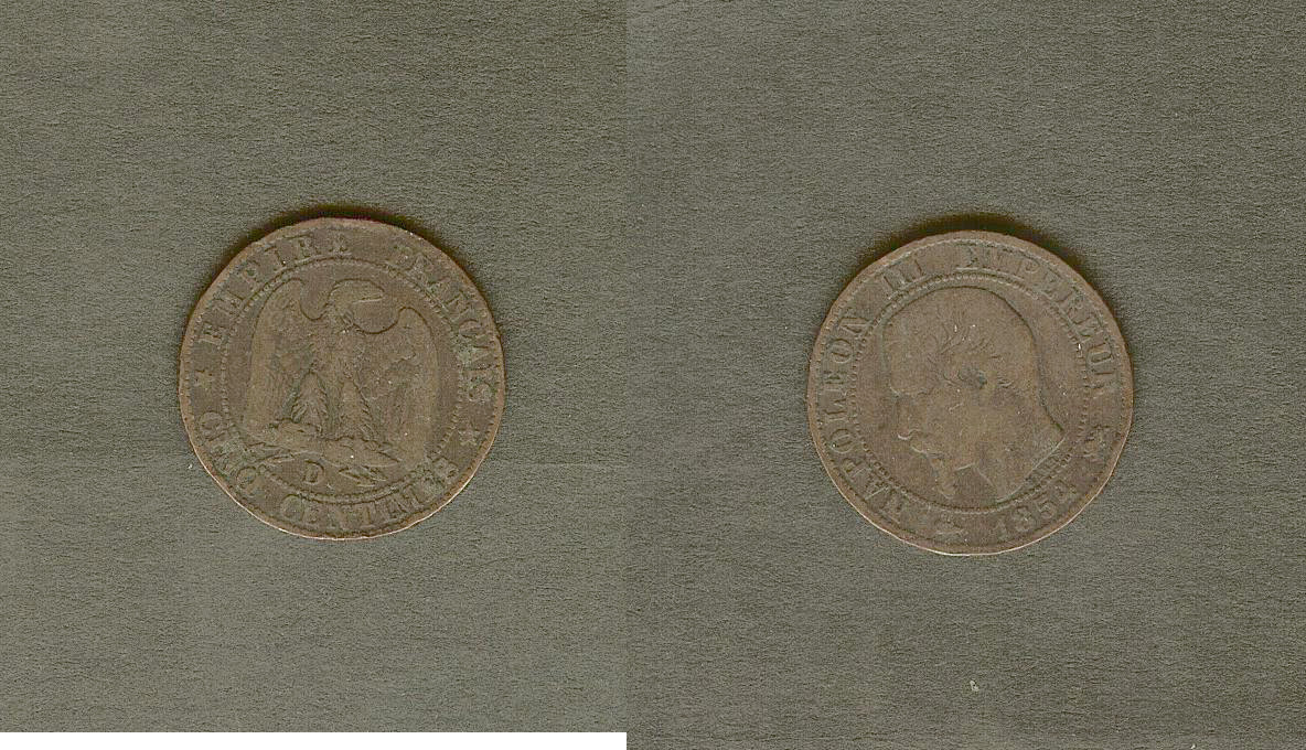 Cinq centimes Napoléon III, tête nue 1854 Lyon TTB-